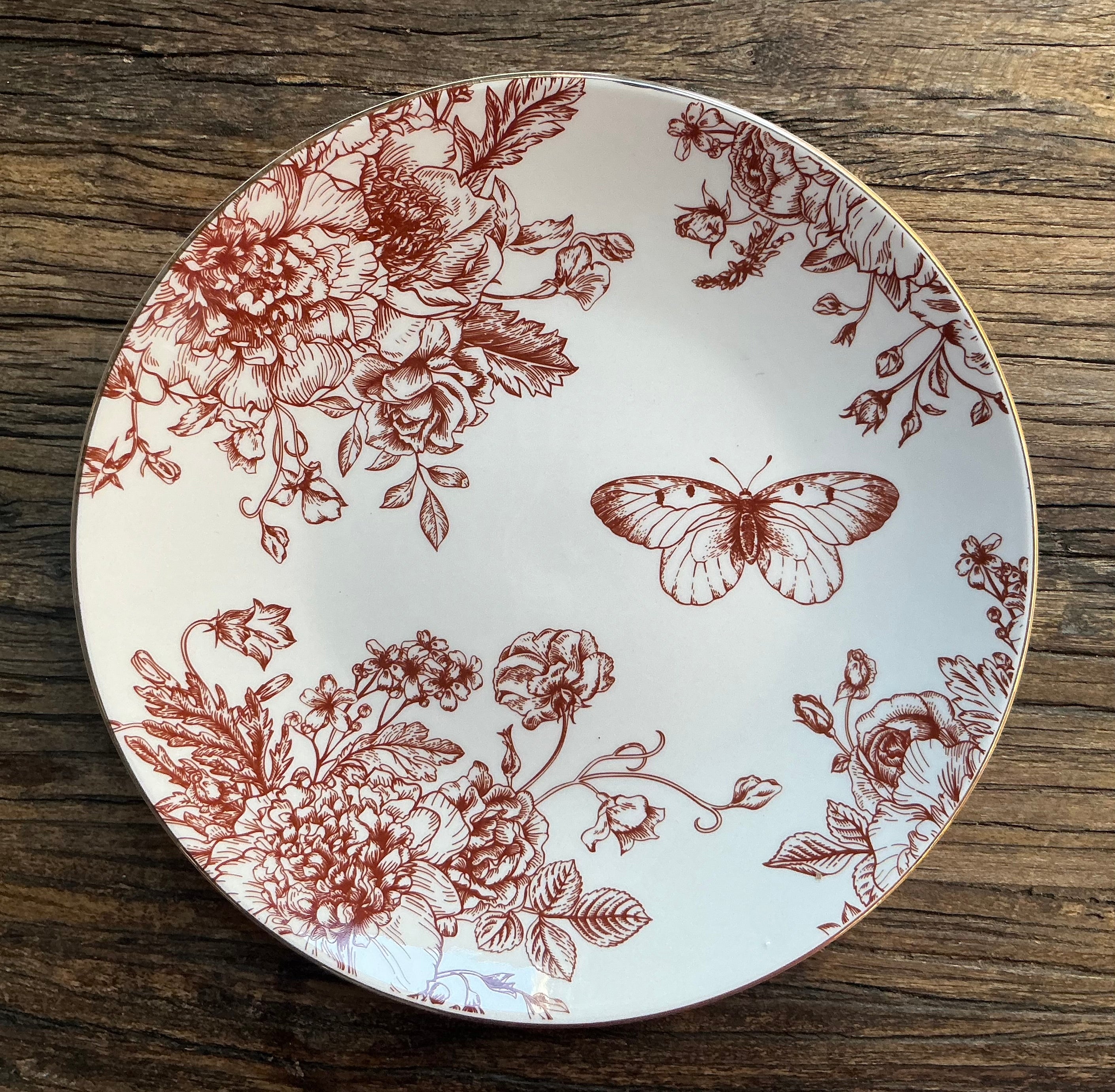 Sideplate 21cm with Butterfly design - red